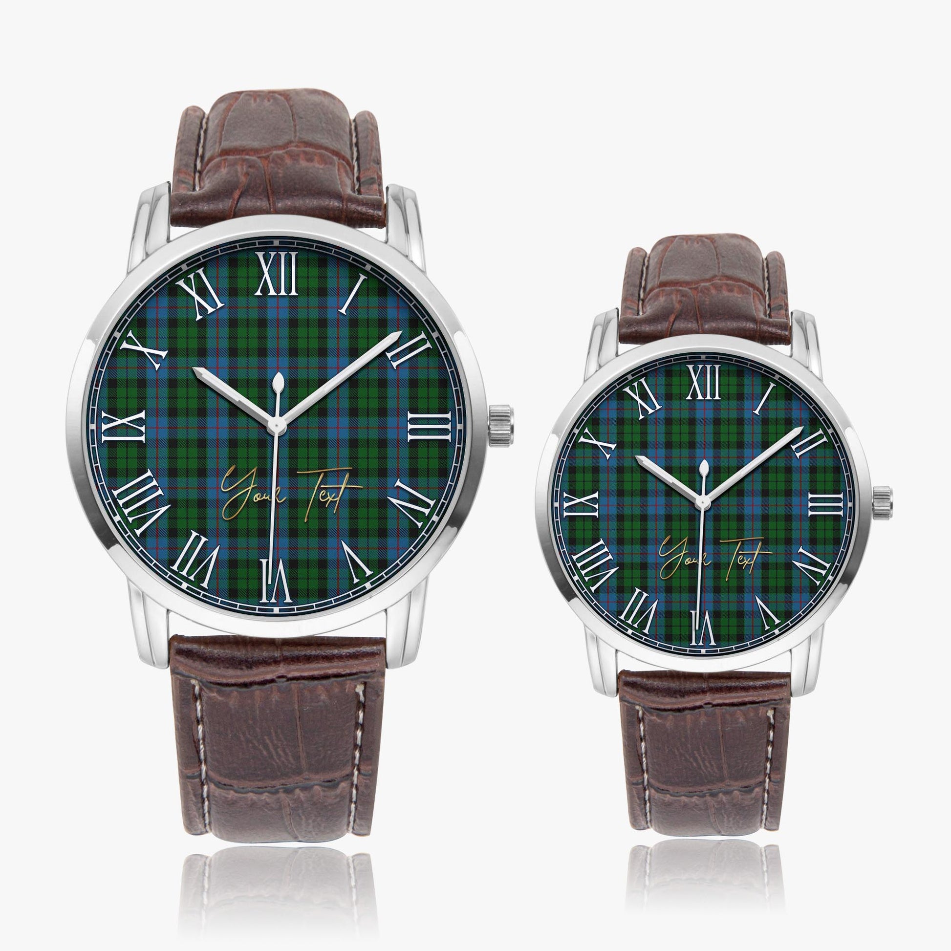 Morrison Society Tartan Personalized Your Text Leather Trap Quartz Watch Wide Type Silver Case With Brown Leather Strap - Tartanvibesclothing