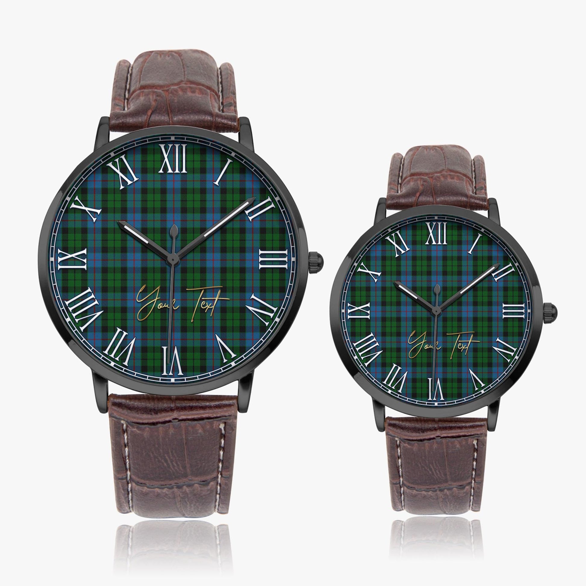 Morrison Society Tartan Personalized Your Text Leather Trap Quartz Watch Ultra Thin Black Case With Brown Leather Strap - Tartanvibesclothing