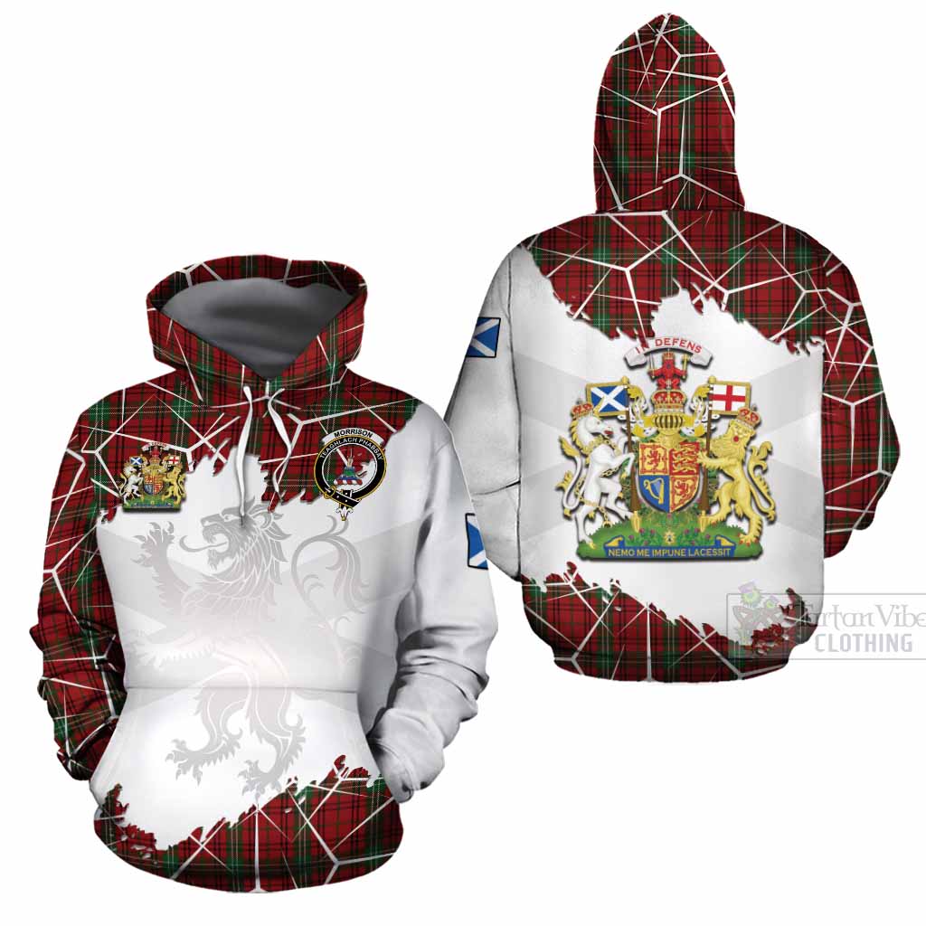 Morrison Tartan Cotton Hoodie with Family Crest and Lion Rampant Grunge Style