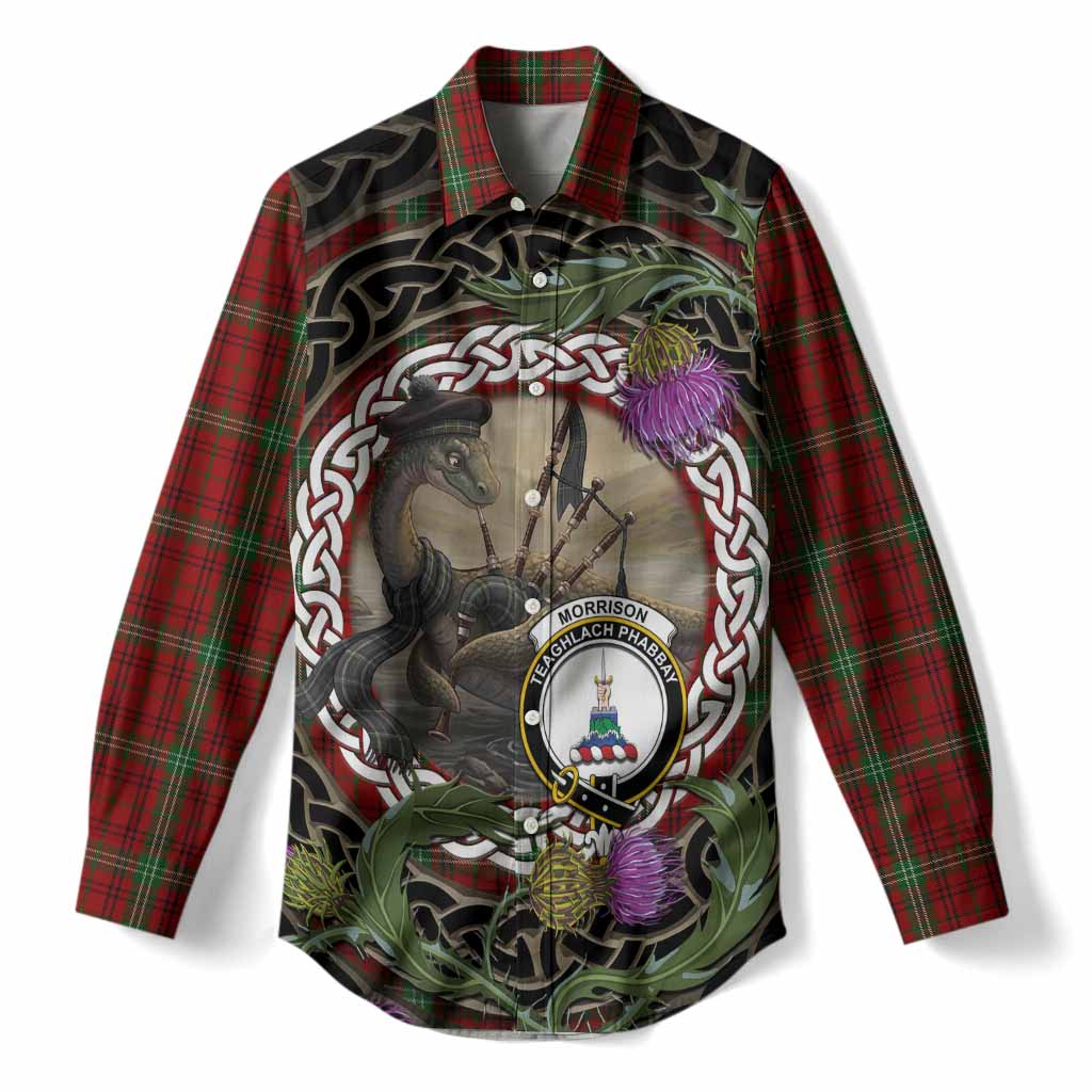 Morrison Tartan Crest Bagpipe Nessie Women Casual Shirt Scottish Loch Ness Monster Celtic Thistle