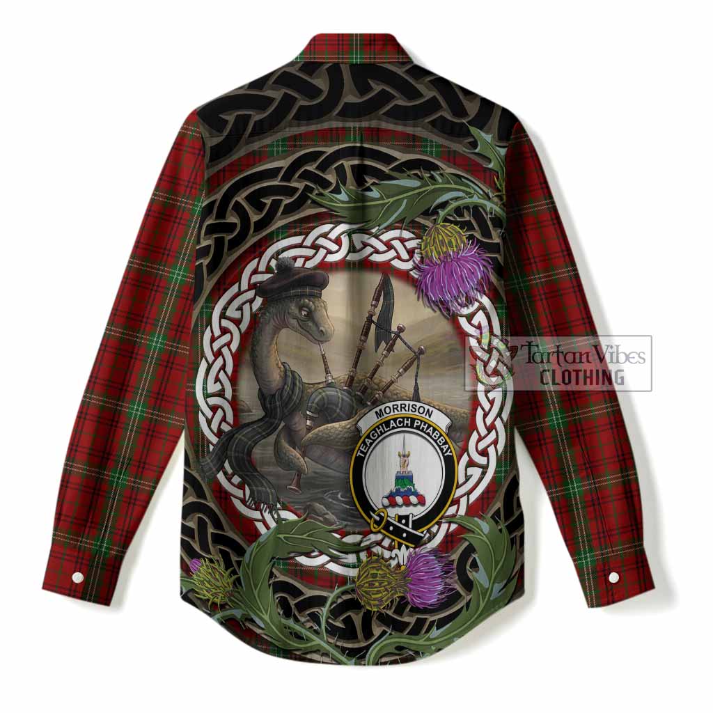 Morrison Tartan Crest Bagpipe Nessie Women Casual Shirt Scottish Loch Ness Monster Celtic Thistle