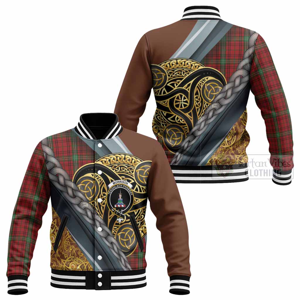 Morrison Tartan Crest Baseball Jacket Scottish Triskele Celtic