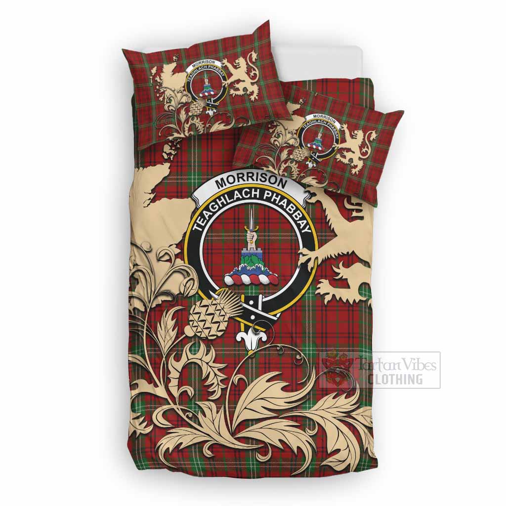 Morrison Tartan Crest Bedding Set with Scottish Iconic Symbols 