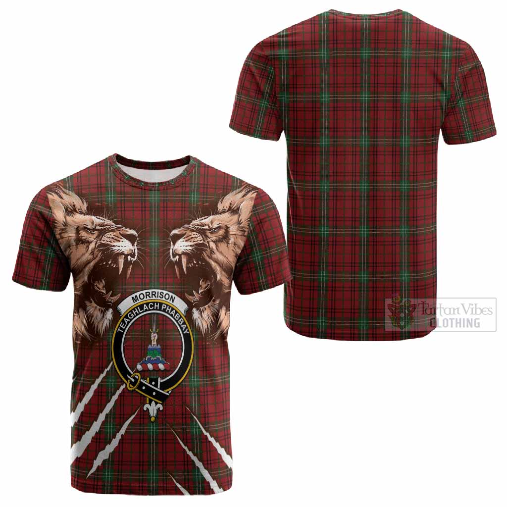 Morrison Tartan Crest Cotton T-shirt Ferocious Lion Style