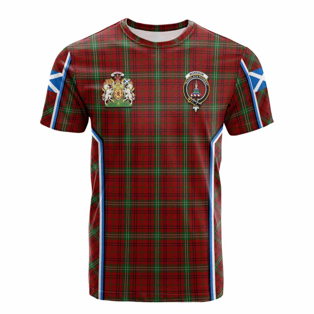 Morrison Tartan Crest Cotton T-shirt Scotland Coat of Arm Flag Style - Tartan Vibes Clothing