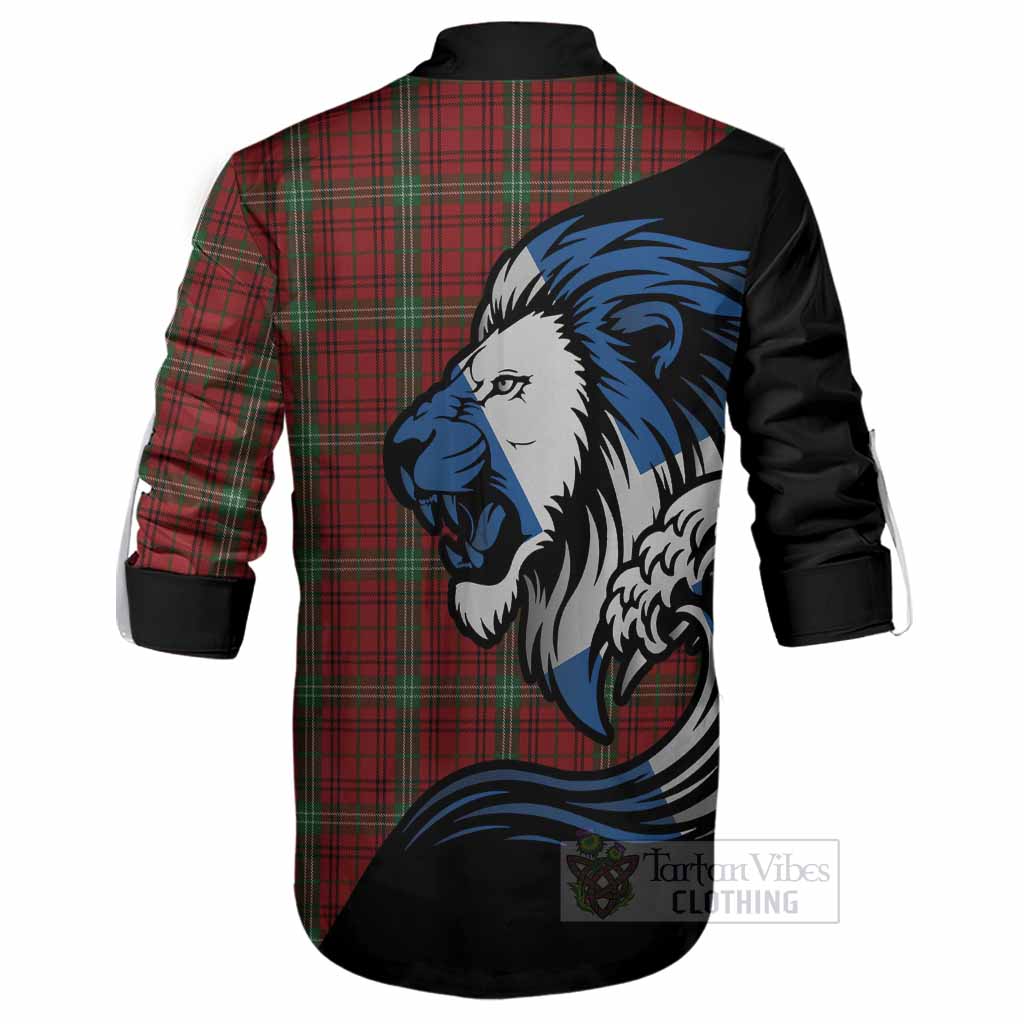 Morrison Tartan Crest Ghillie Shirt Scottish Golden Lions Wave Flow