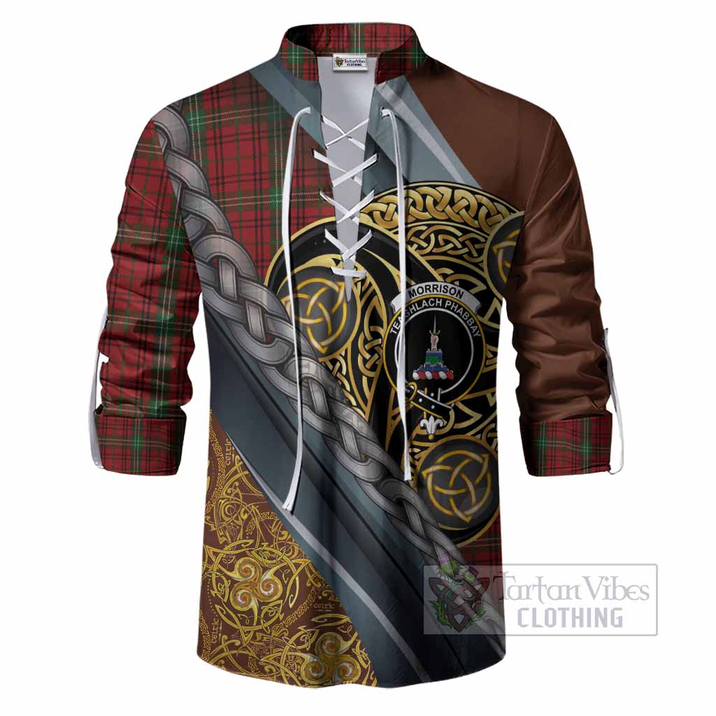 Morrison Tartan Crest Ghillie Shirt Scottish Triskele Celtic