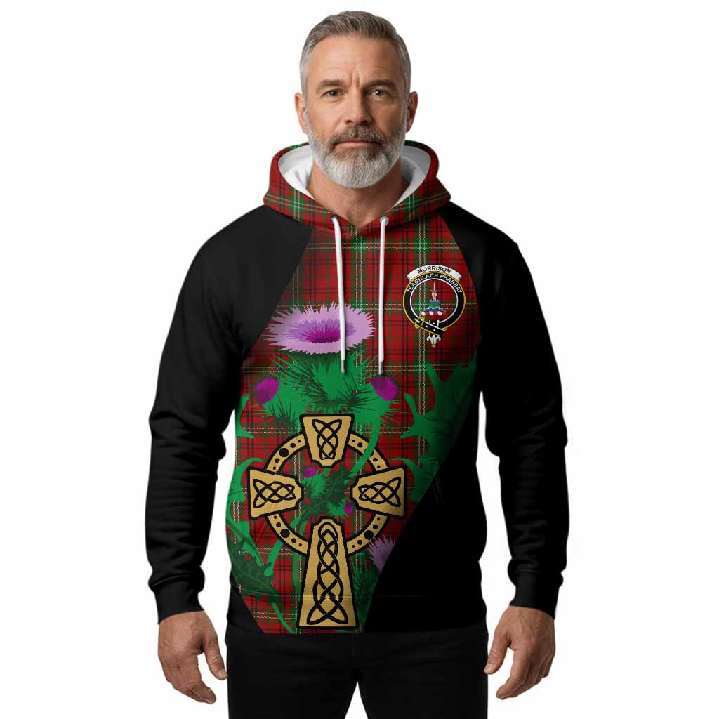Morrison Tartan Crest Hoodie Celtic Cross Thistle Flowers