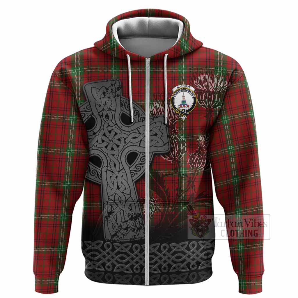 Morrison Tartan Crest Hoodie Grunge Celtic Cross Scottish Thistle