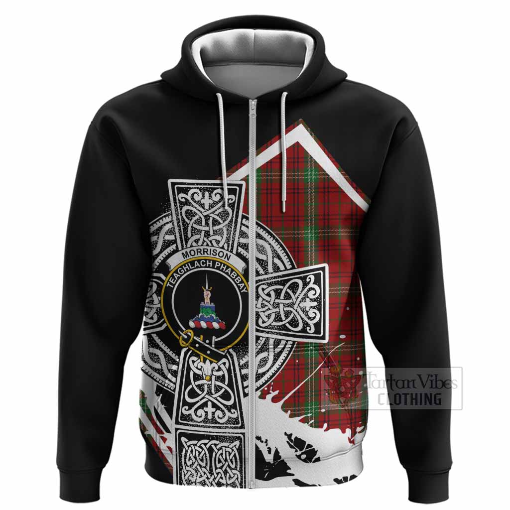 Morrison Tartan Crest Hoodie Scottish Celtic Cross Heritage