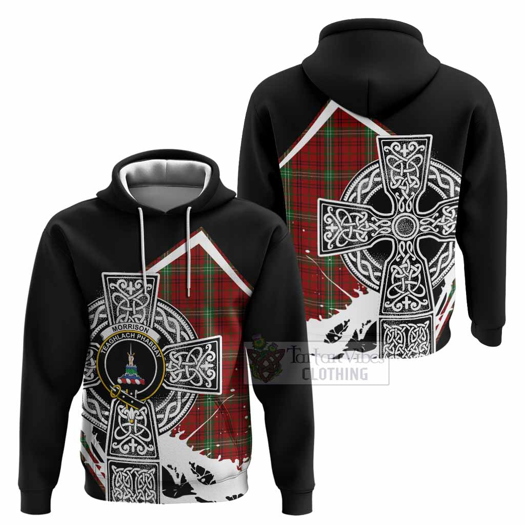Morrison Tartan Crest Hoodie Scottish Celtic Cross Heritage