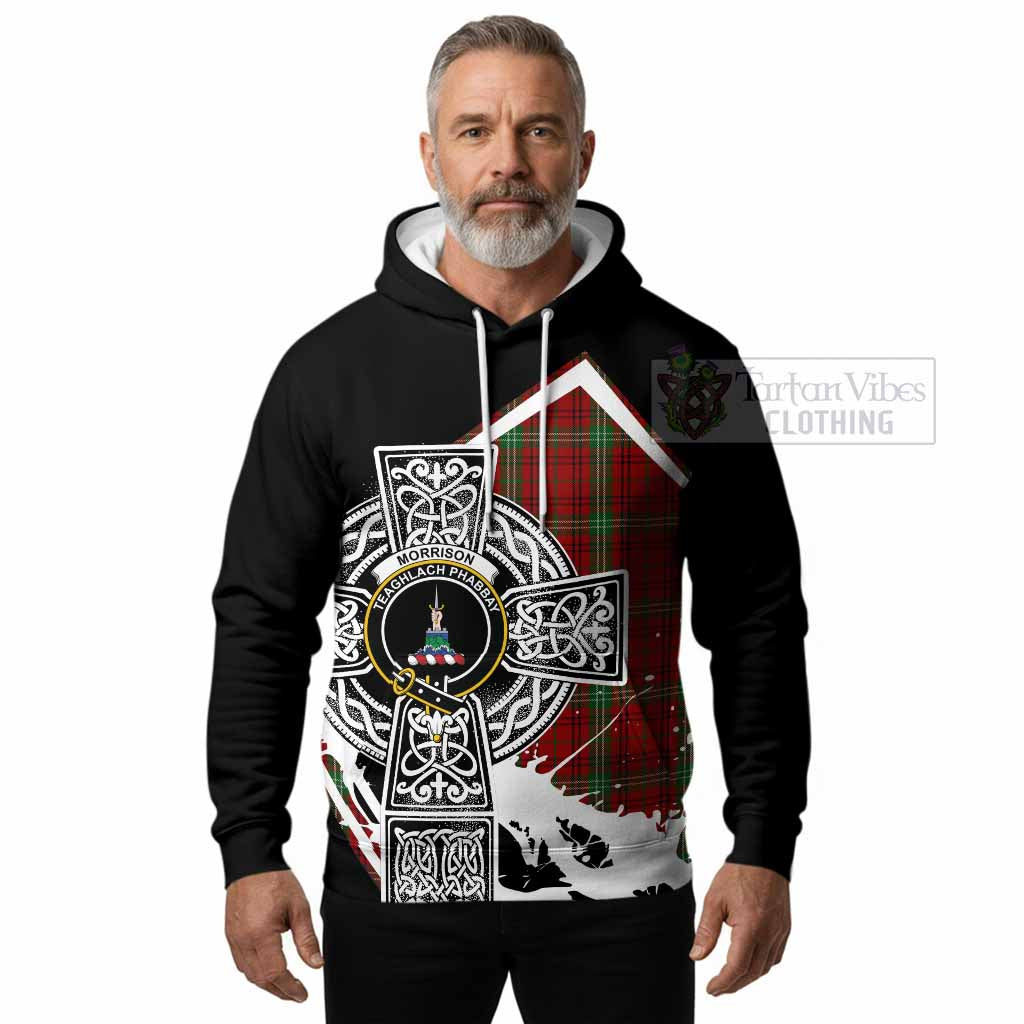 Morrison Tartan Crest Hoodie Scottish Celtic Cross Heritage