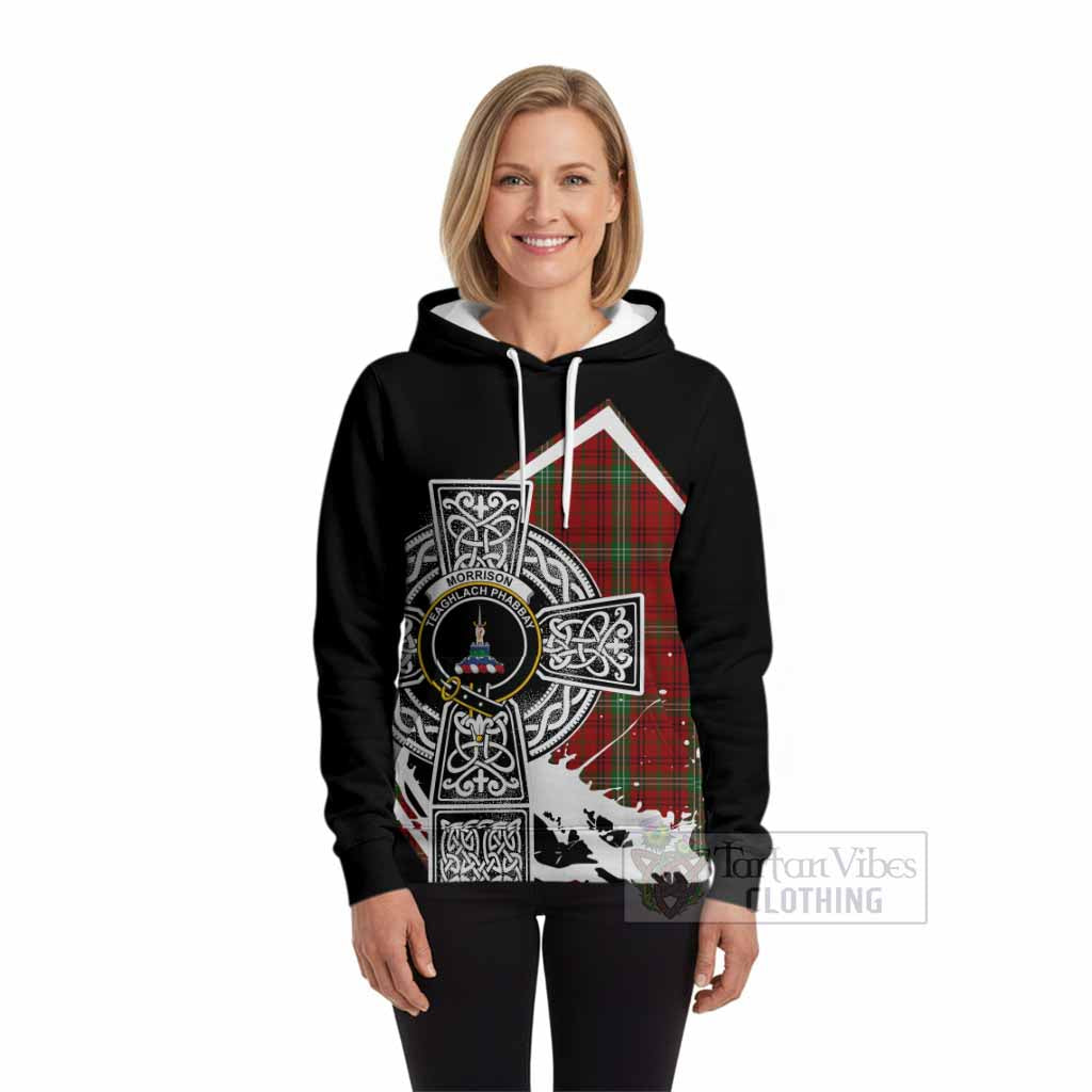 Morrison Tartan Crest Hoodie Scottish Celtic Cross Heritage