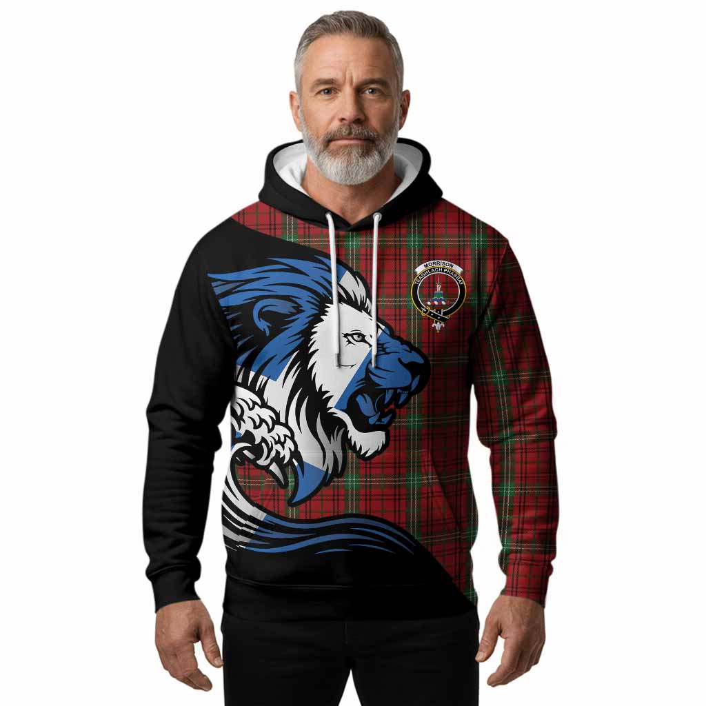 Morrison Tartan Crest Hoodie Scottish Golden Lions Wave Flow