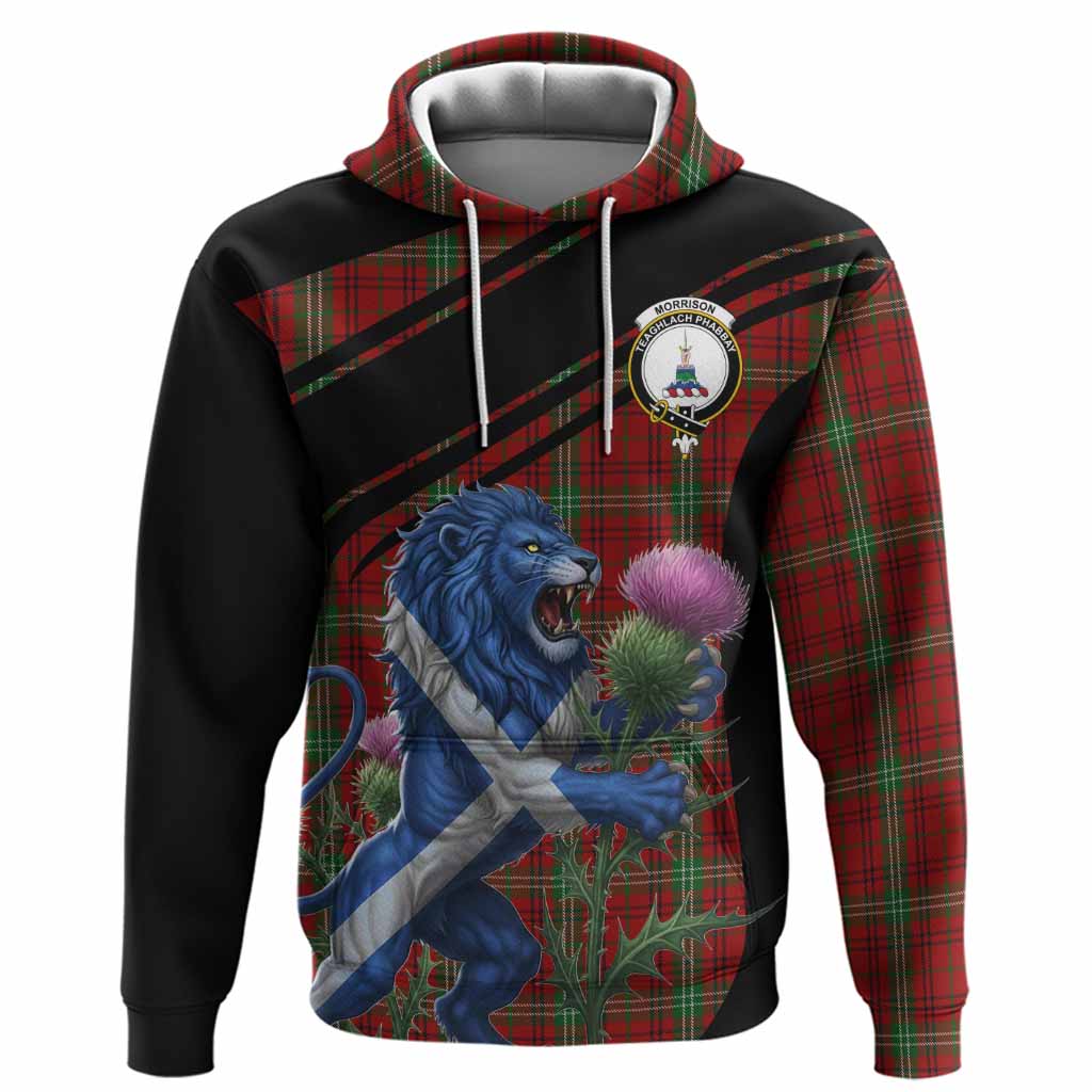 Morrison Tartan Crest Hoodie Scottish Lion Rampant Thistle