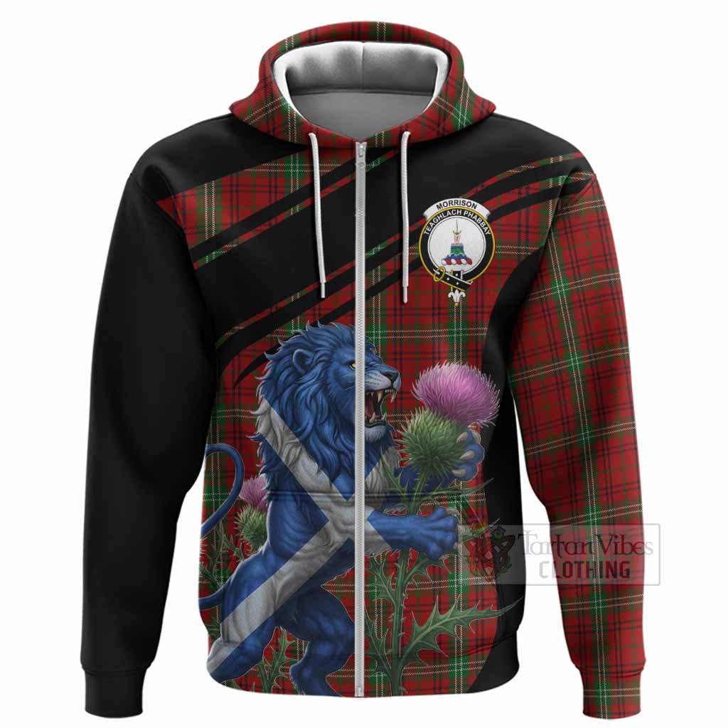 Morrison Tartan Crest Hoodie Scottish Lion Rampant Thistle