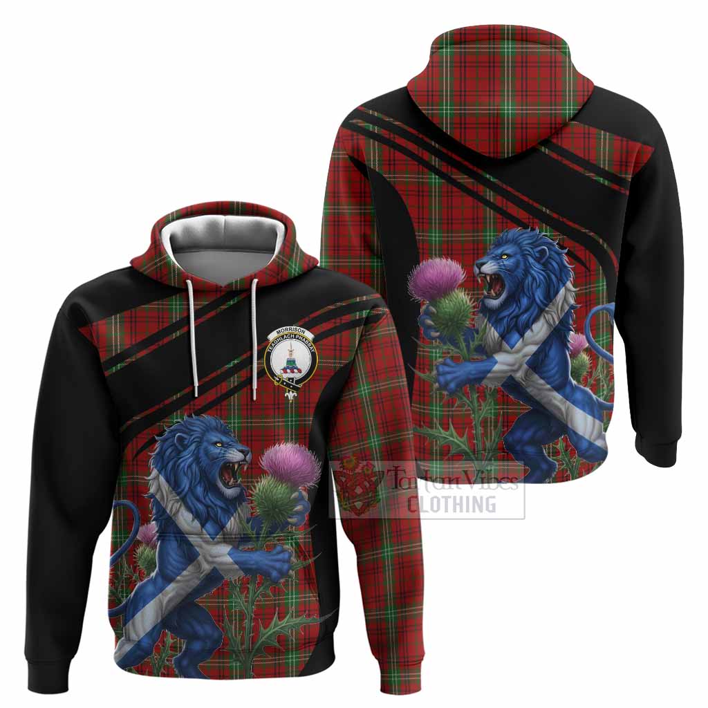 Morrison Tartan Crest Hoodie Scottish Lion Rampant Thistle