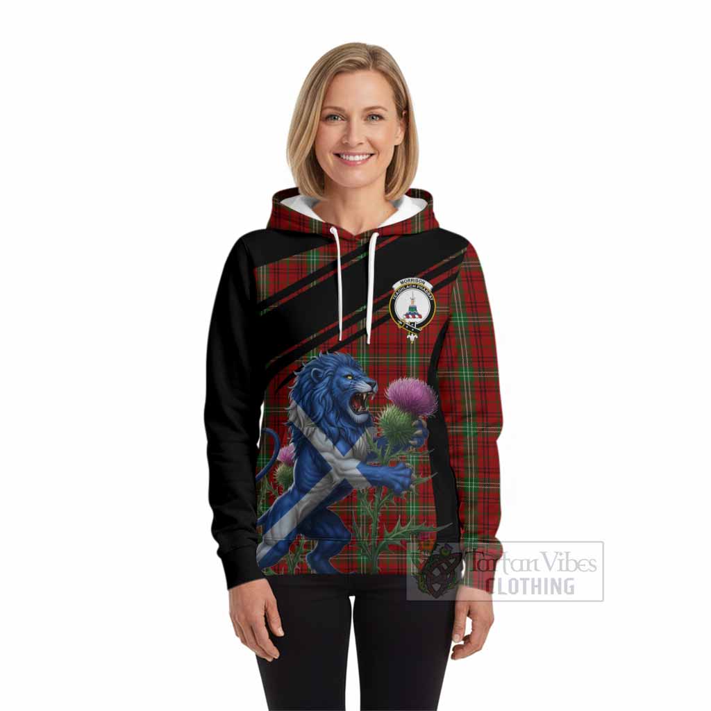 Morrison Tartan Crest Hoodie Scottish Lion Rampant Thistle