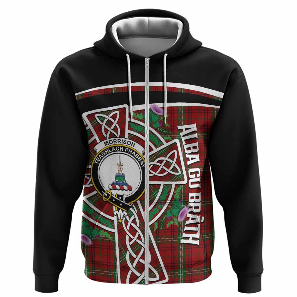 Morrison Tartan Crest Hoodie Scottish Thistle Celtic Cross Alba Gu Brath