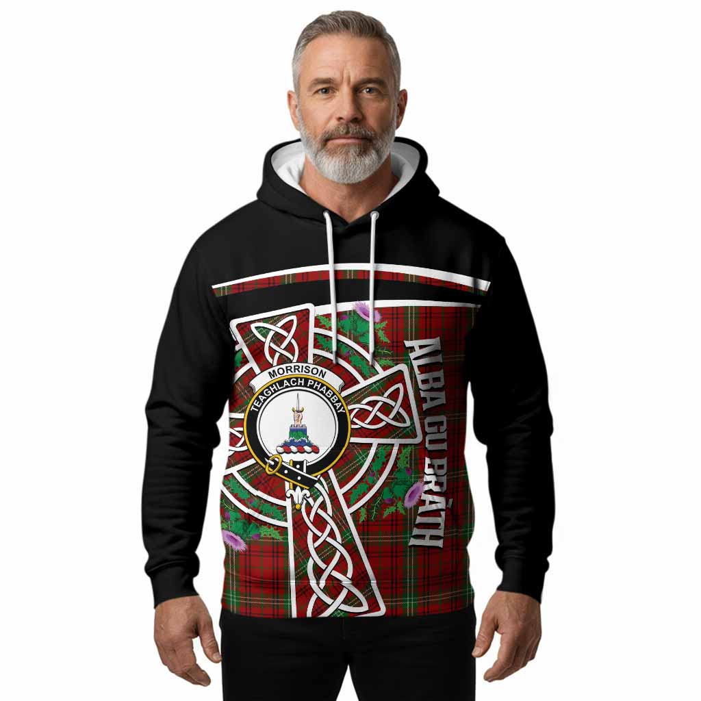 Morrison Tartan Crest Hoodie Scottish Thistle Celtic Cross Alba Gu Brath