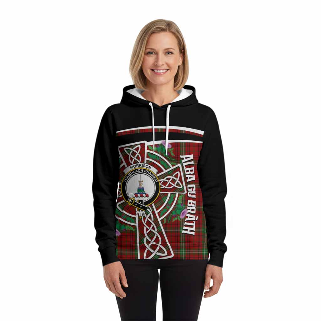 Morrison Tartan Crest Hoodie Scottish Thistle Celtic Cross Alba Gu Brath