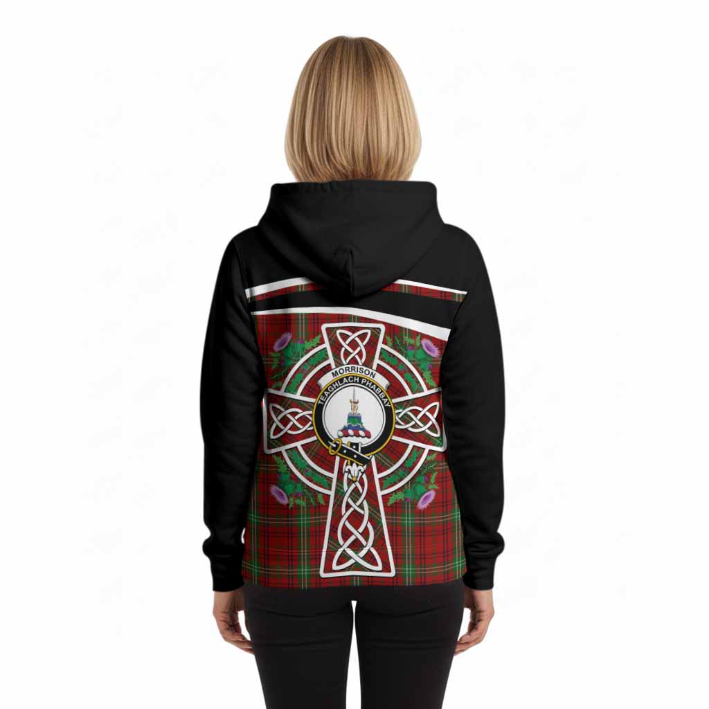 Morrison Tartan Crest Hoodie Scottish Thistle Celtic Cross Alba Gu Brath