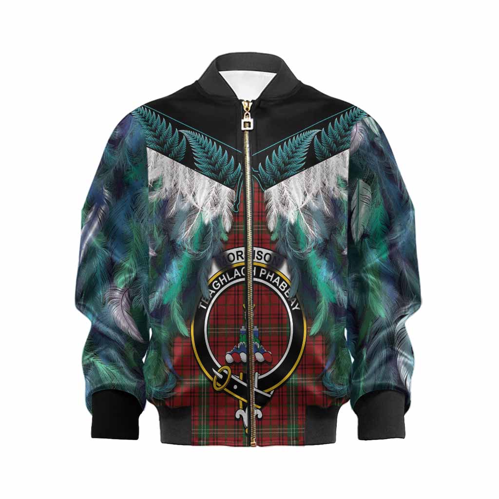 Morrison Tartan Crest Kid Bomber Jacket New Zealand Maori Korowai Cloak