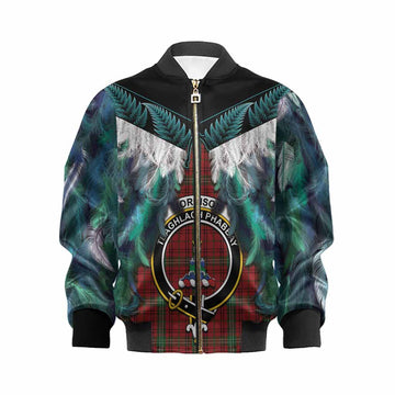 Morrison Tartan Crest Kid Bomber Jacket New Zealand Maori Korowai Cloak