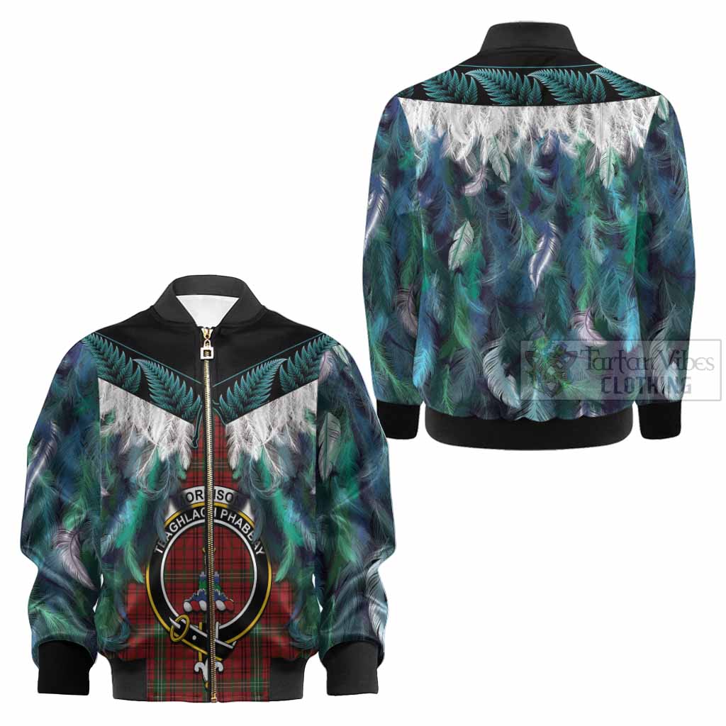 Morrison Tartan Crest Kid Bomber Jacket New Zealand Maori Korowai Cloak