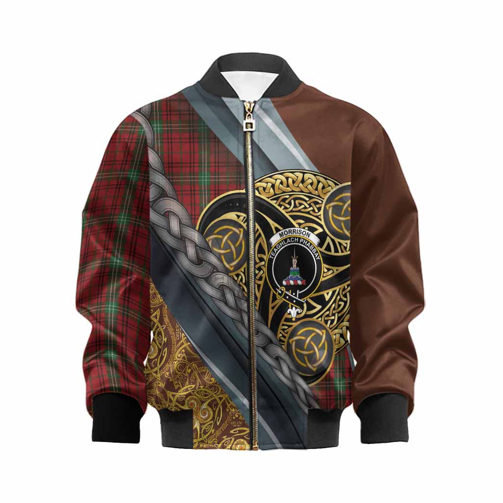 Morrison Tartan Crest Kid Bomber Jacket Scottish Triskele Celtic
