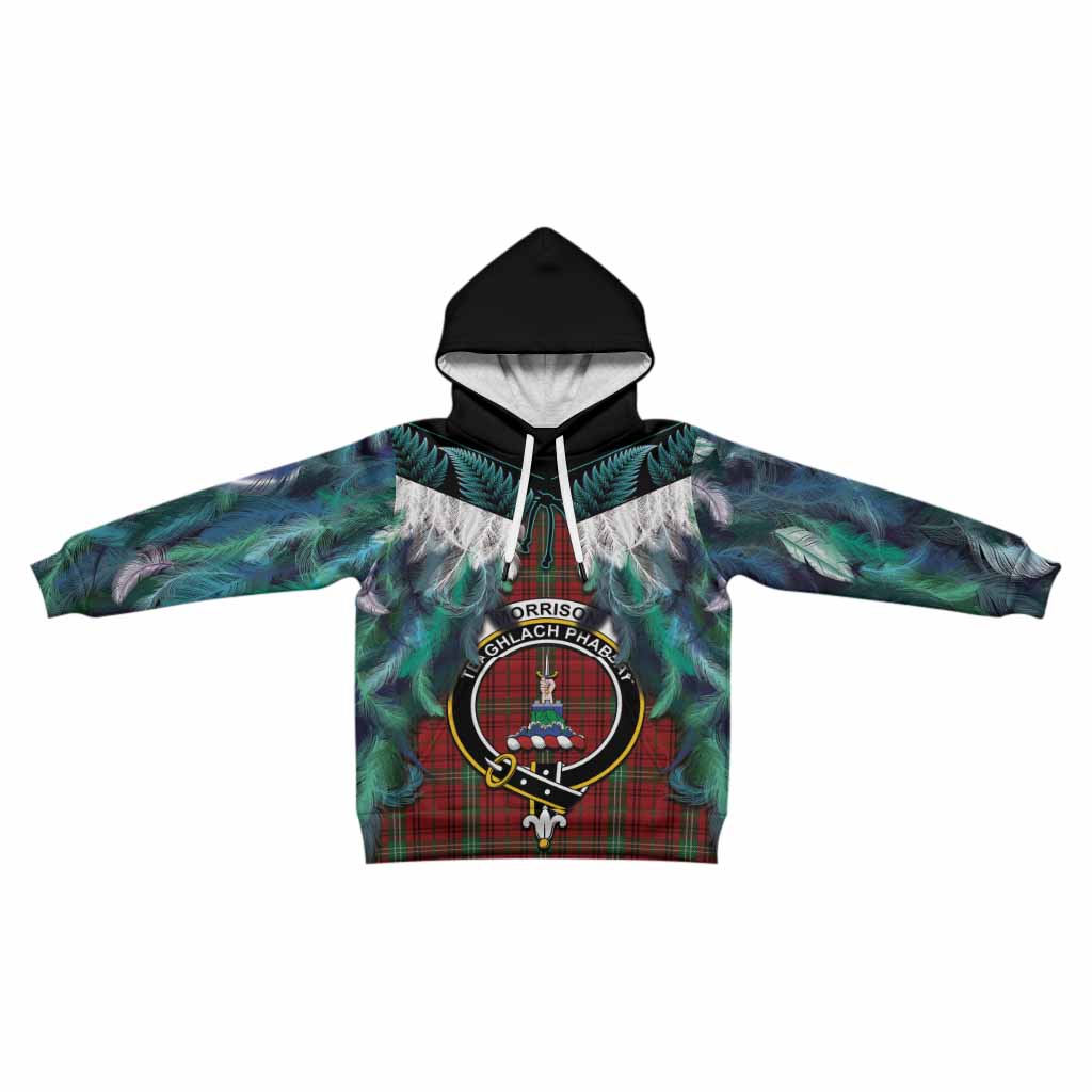 Morrison Tartan Crest Kid Hoodie New Zealand Maori Korowai Cloak