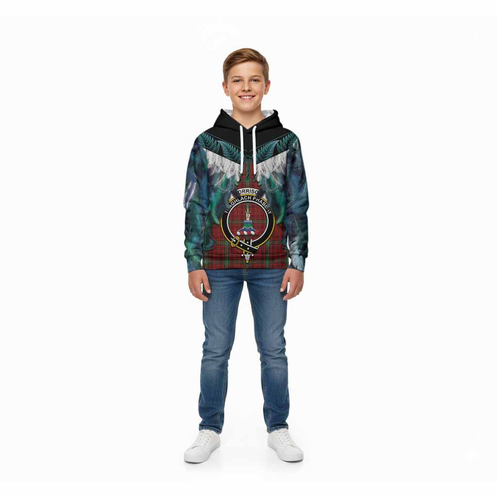 Morrison Tartan Crest Kid Hoodie New Zealand Maori Korowai Cloak