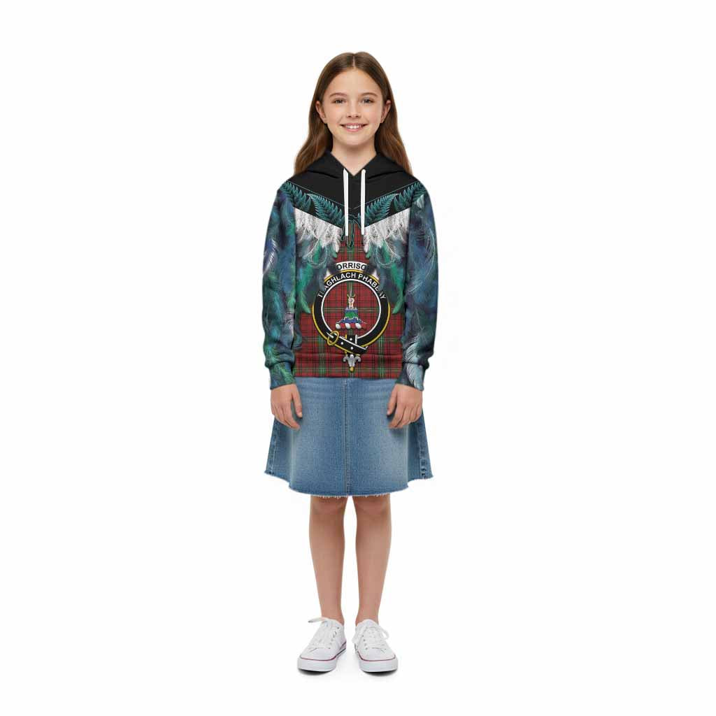 Morrison Tartan Crest Kid Hoodie New Zealand Maori Korowai Cloak