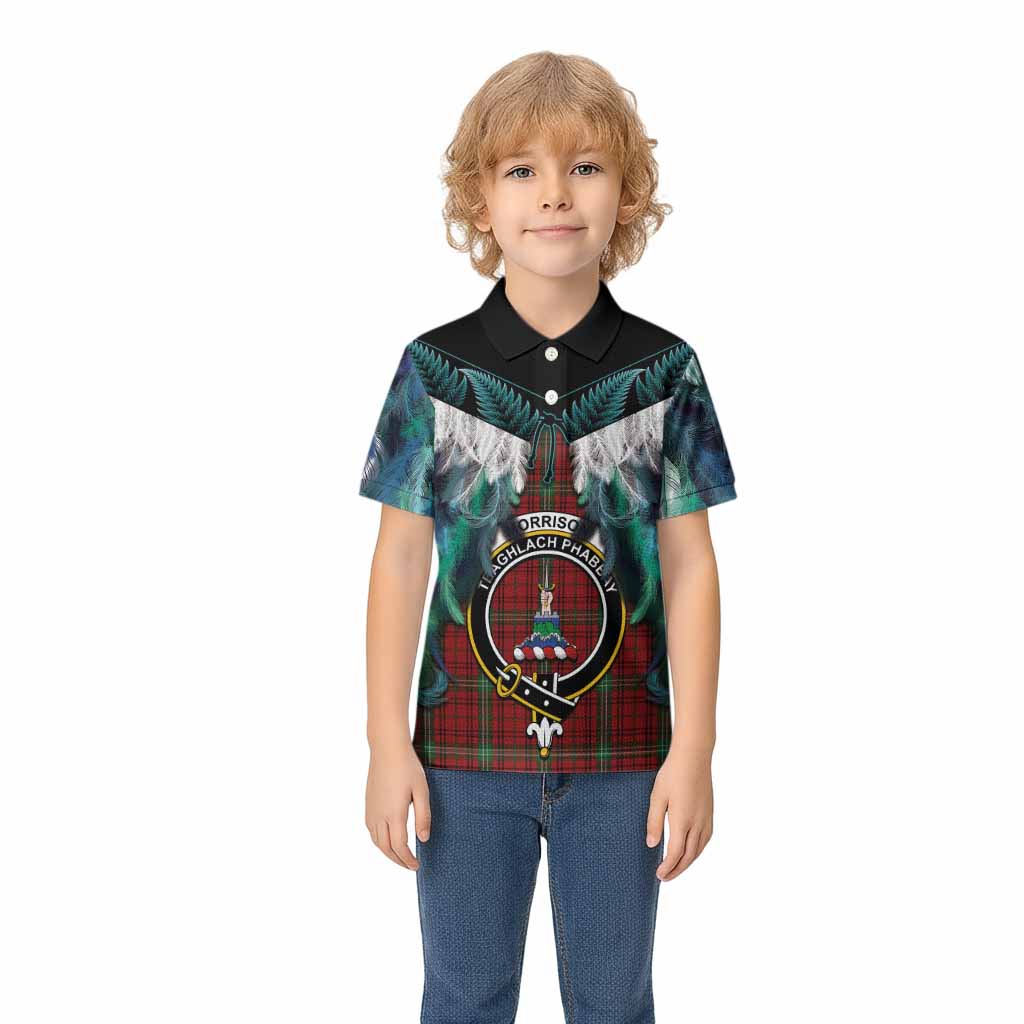 Morrison Tartan Crest Kid Polo Shirt New Zealand Maori Korowai Cloak