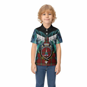 Morrison Tartan Crest Kid Polo Shirt New Zealand Maori Korowai Cloak