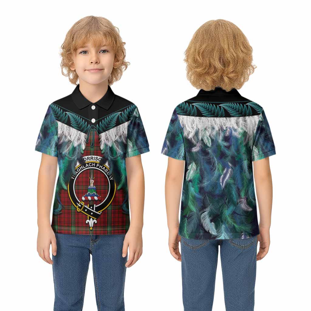 Morrison Tartan Crest Kid Polo Shirt New Zealand Maori Korowai Cloak