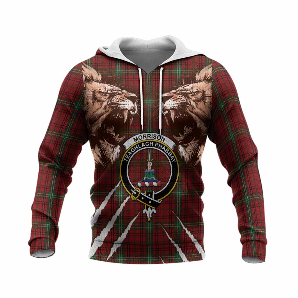 Morrison Tartan Crest Knitted Hoodie Ferocious Lion Style