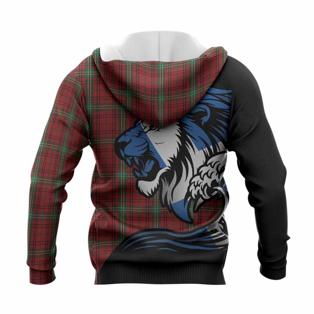 Morrison Tartan Crest Knitted Hoodie Scottish Golden Lions Wave Flow