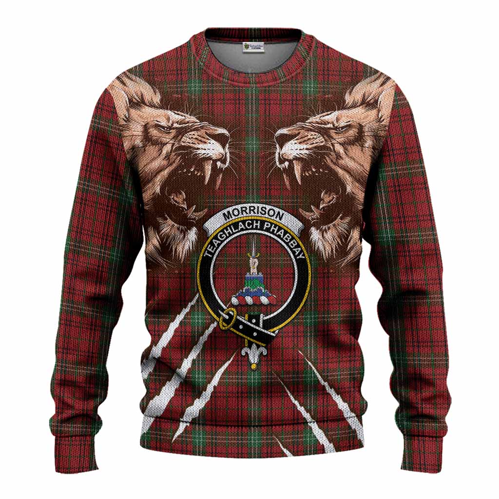 Morrison Tartan Crest Knitted Sweater Ferocious Lion Style