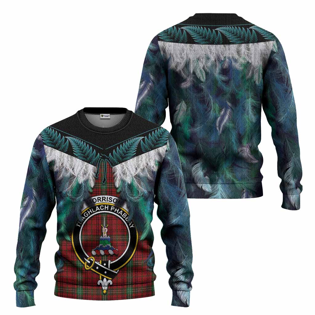 Morrison Tartan Crest Knitted Sweater New Zealand Maori Korowai Cloak