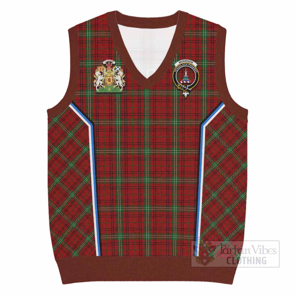 Morrison Tartan Crest Knitted V-Neck Vest Scotland Coat of Arm Flag Style - Tartan Vibes Clothing