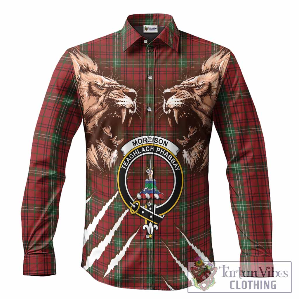 Morrison Tartan Crest Long Sleeve Button Shirts Ferocious Lion Style
