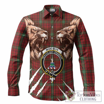 Morrison Tartan Crest Long Sleeve Button Shirts Ferocious Lion Style