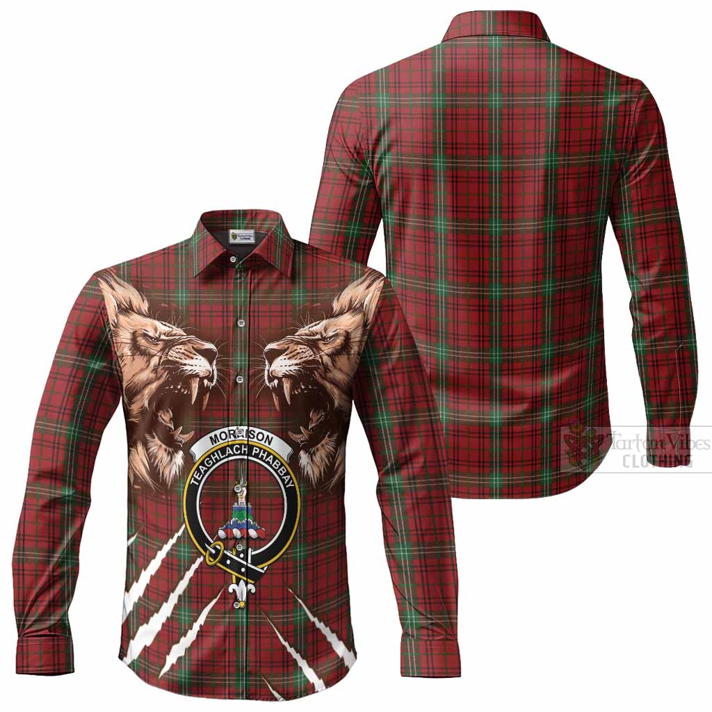 Morrison Tartan Crest Long Sleeve Button Shirts Ferocious Lion Style