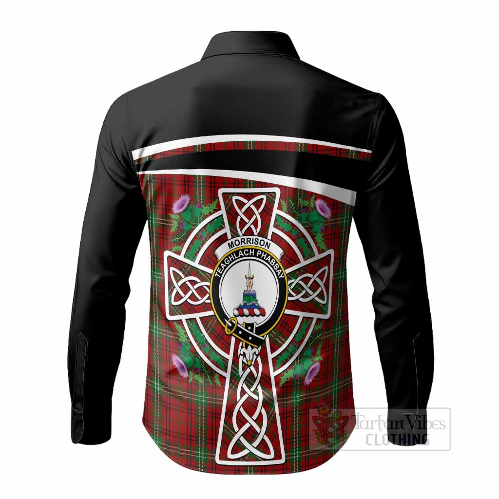 Morrison Tartan Crest Long Sleeve Button Shirts Scottish Thistle Celtic Cross Alba Gu Brath