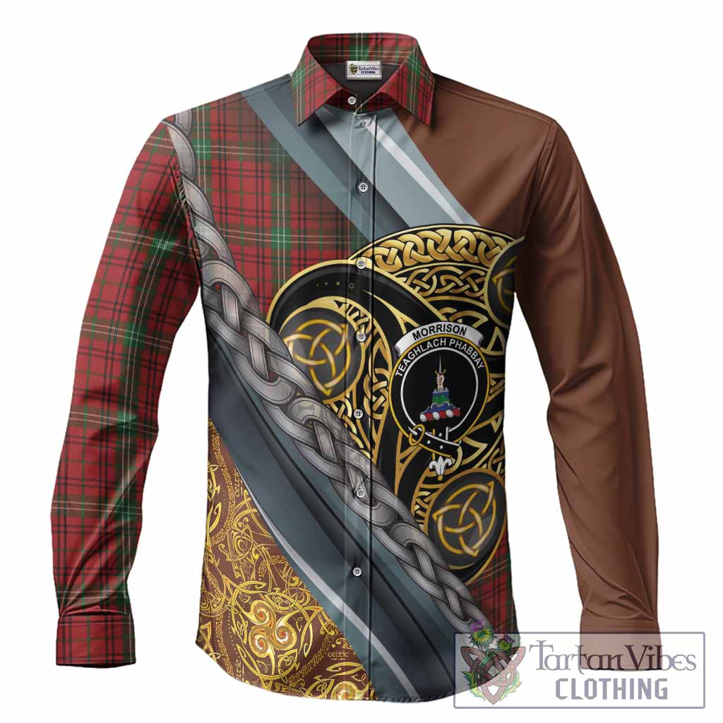 Morrison Tartan Crest Long Sleeve Button Shirts Scottish Triskele Celtic