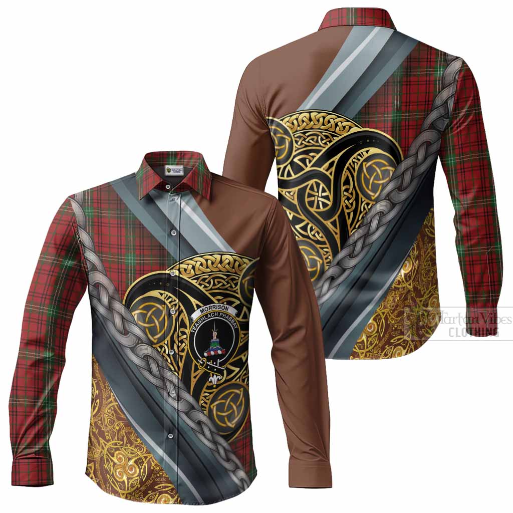 Morrison Tartan Crest Long Sleeve Button Shirts Scottish Triskele Celtic