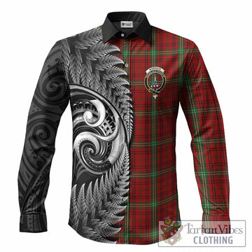 Morrison Tartan Crest Long Sleeve Button Shirts With New Zealand Silver Fern Maori Koru