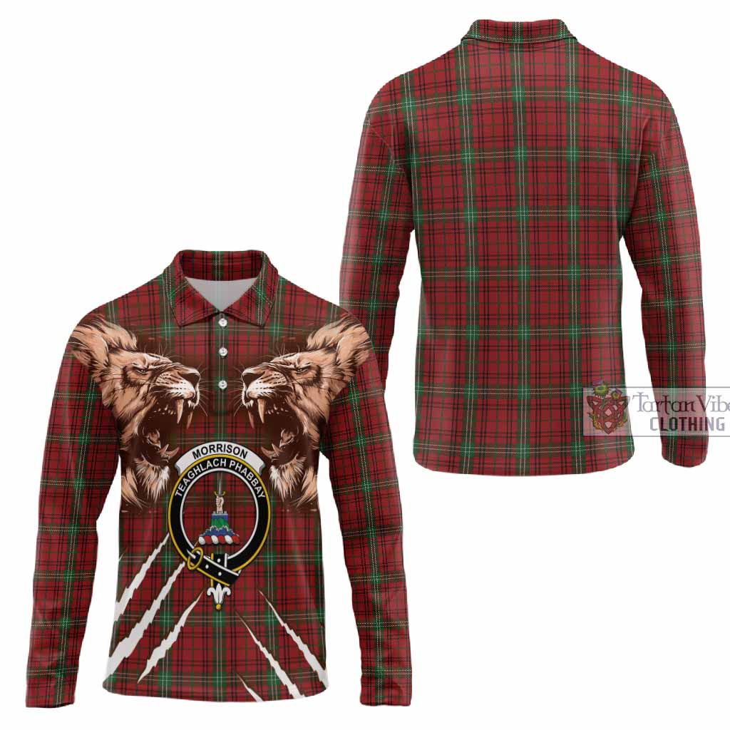 Morrison Tartan Crest Long Sleeve Polo Shirt Ferocious Lion Style