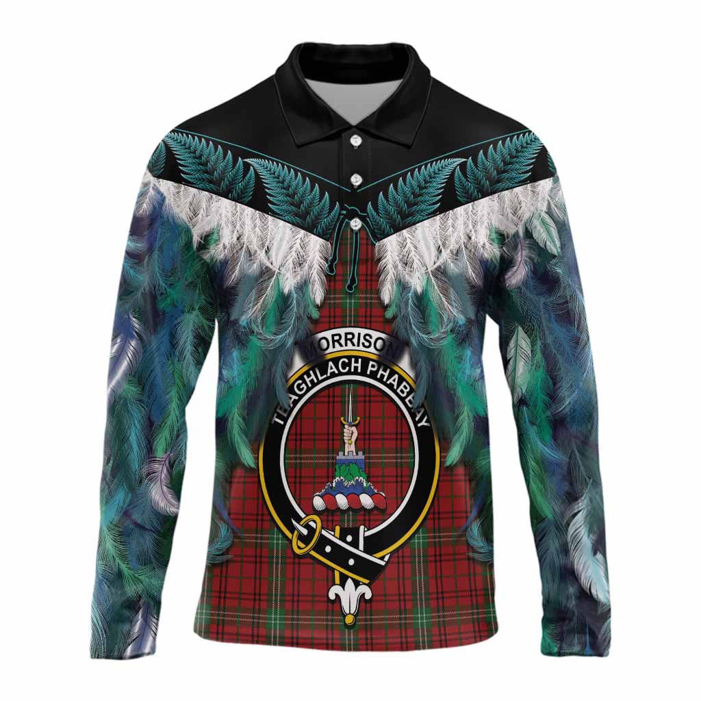 Morrison Tartan Crest Long Sleeve Polo Shirt New Zealand Maori Korowai Cloak